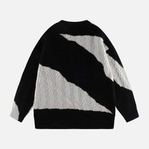 contrast irregular knit sweater   edgy urban appeal 8367