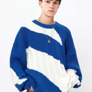 contrast irregular knit sweater dynamic design & style 1104