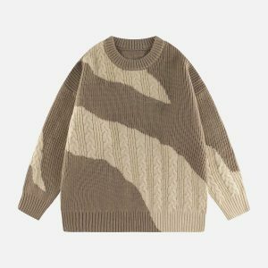 contrast knit sweater edgy & irregular design 1111