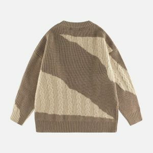 contrast knit sweater edgy & irregular design 1910