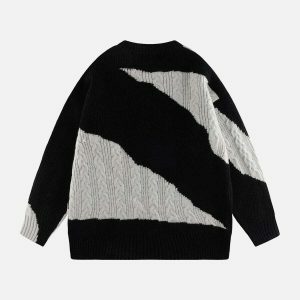contrast knit sweater edgy & irregular design 5027