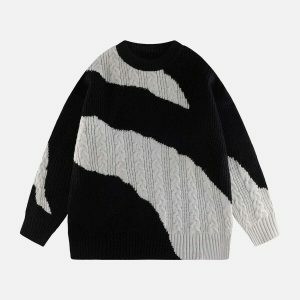 contrast knit sweater edgy & irregular design 7711