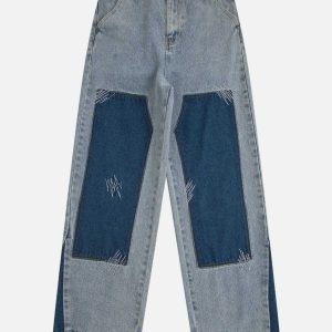 contrast patchwork jeans   edgy & youthful streetwear staple 3202