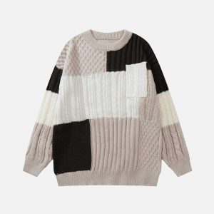 contrast patchwork sweater urban chic & dynamic design 6603