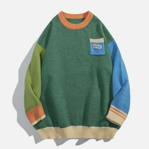 contrast splicing sweater   edgy & retro streetwear 5646