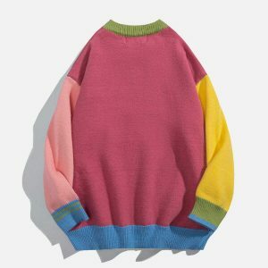 contrast splicing sweater   edgy & retro streetwear 5928
