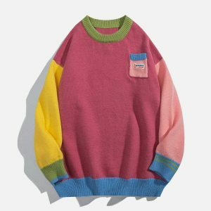 contrast splicing sweater   edgy & retro streetwear 6945