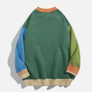 contrast splicing sweater   edgy & retro streetwear 7173