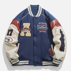 contrast stitch varsity jacket thick & youthful style 2836