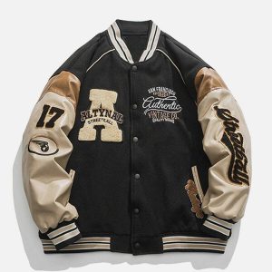 contrast stitch varsity jacket thick & youthful style 5387