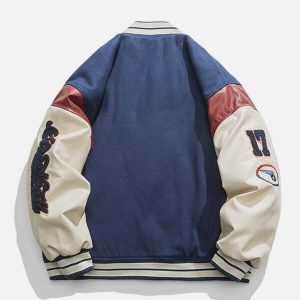 contrast stitch varsity jacket thick & youthful style 5680