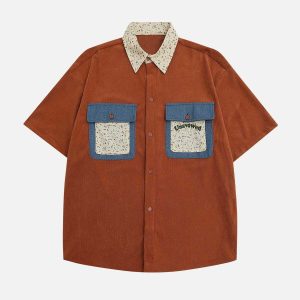 crafted denim patchwork shirt   youthful & trendy appeal 1858