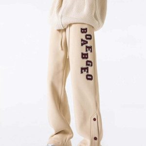 crafted flocked letter sweatpants with foot slit urban appeal 1001