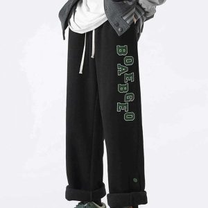 crafted flocked letter sweatpants with foot slit urban appeal 1793