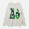 crafted patch & flocked letter sweater iconic design 5739
