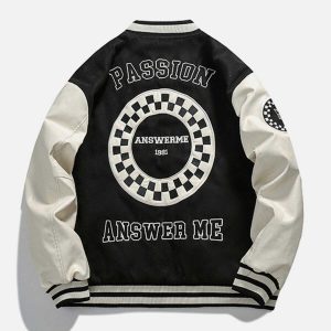 crafted plaid embroidery varsity jacket urban & retro appeal 5754
