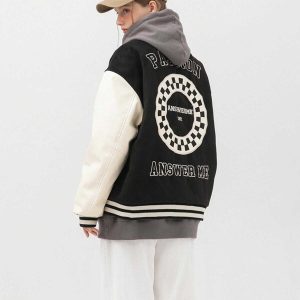 crafted plaid embroidery varsity jacket urban & retro appeal 7294