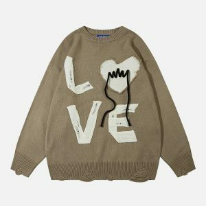 creative love applique sweater   edgy & retro streetwear 5968