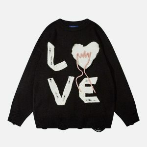 creative love applique sweater   edgy & retro streetwear 6702