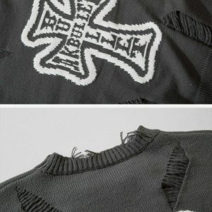 cross graphic raw edge sweater 7426