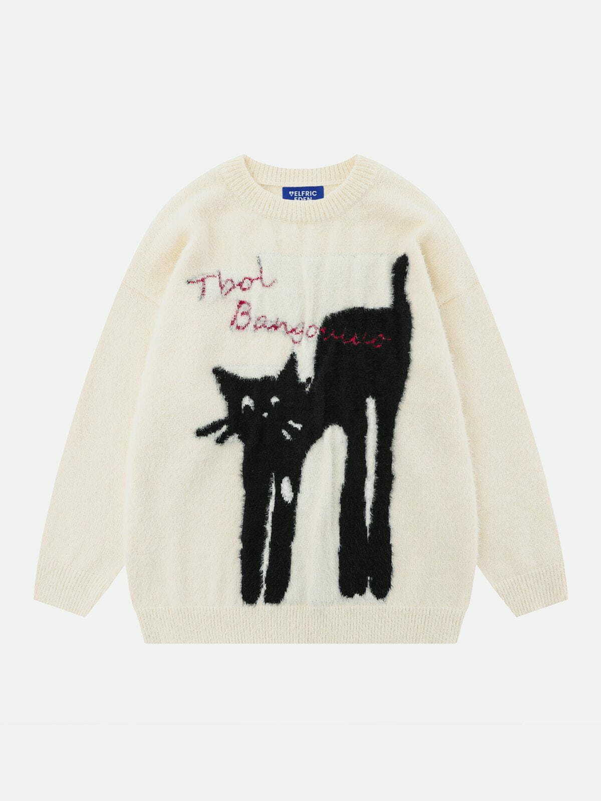 cute cat jacquard sweater   chic & youthful urban style 6211