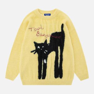cute cat jacquard sweater   chic & youthful urban style 7574