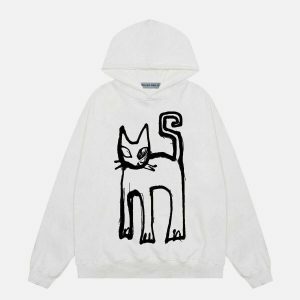 cute cat print hoodie   youthful & trendy streetwear 4518