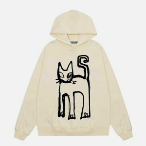 cute cat print hoodie   youthful & trendy streetwear 6390