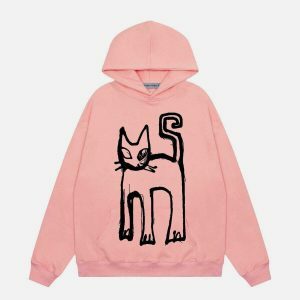 cute cat print hoodie   youthful & trendy streetwear 6539