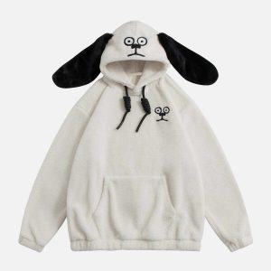 cute dog ear hoodie   youthful & quirky streetwear essential 7061