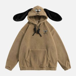 cute dog ear hoodie   youthful & quirky streetwear essential 7437