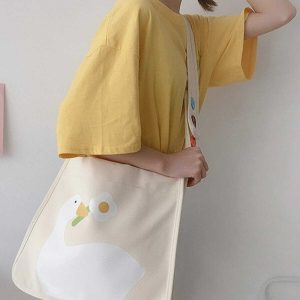 cute duck canvas bag   youthful & quirky streetwear essential 6446