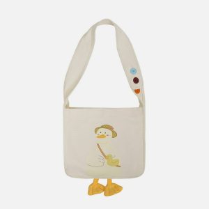 cute duck canvas bag   youthful & quirky streetwear essential 6957