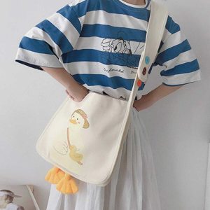 cute duck canvas bag   youthful & quirky streetwear essential 7087