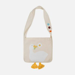 cute duck canvas bag   youthful & quirky streetwear essential 8182