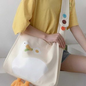 cute duck canvas bag   youthful & quirky streetwear essential 8373