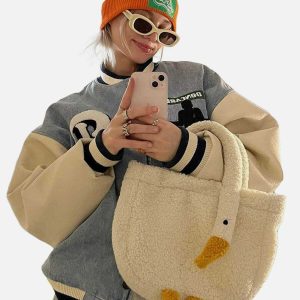 cute goose sherpa bag   youthful & cozy streetwear must have 8588