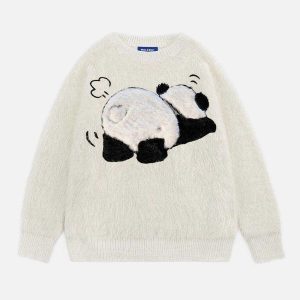 cute panda sweater   youthful & quirky streetwear charm 3257