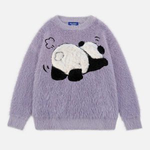 cute panda sweater   youthful & quirky streetwear charm 8714