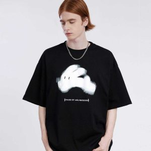 cute rabbit foam print tee   youthful & trendy streetwear 8005