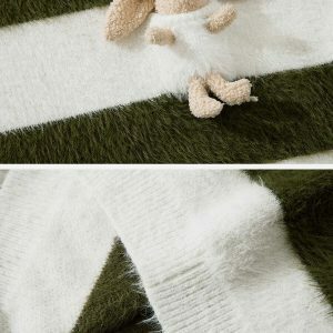 cute rabbit stripe sweater   chic mohair drawstring design 2678