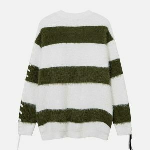 cute rabbit stripe sweater   chic mohair drawstring design 7310