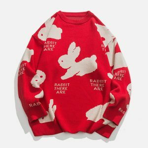 cute rabbit sweater quirky & youthful streetwear 2609