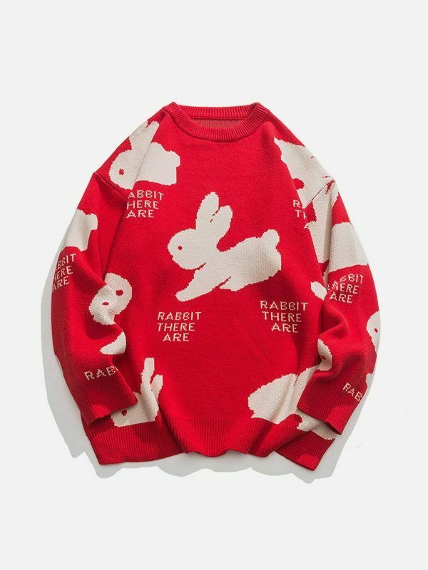 cute rabbit sweater quirky & youthful streetwear 2609