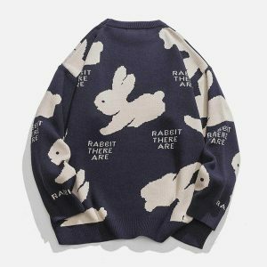 cute rabbit sweater quirky & youthful streetwear 6813