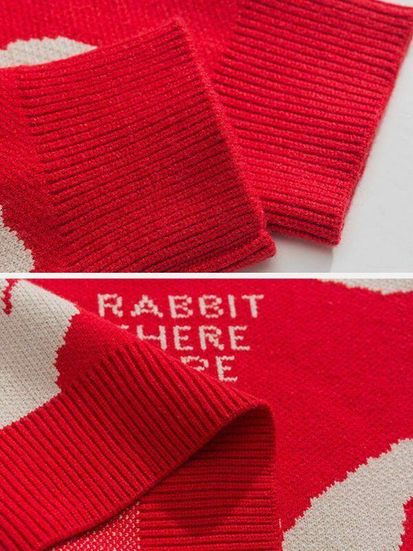 cute rabbit sweater quirky & youthful streetwear 6865