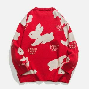 cute rabbit sweater quirky & youthful streetwear 7576