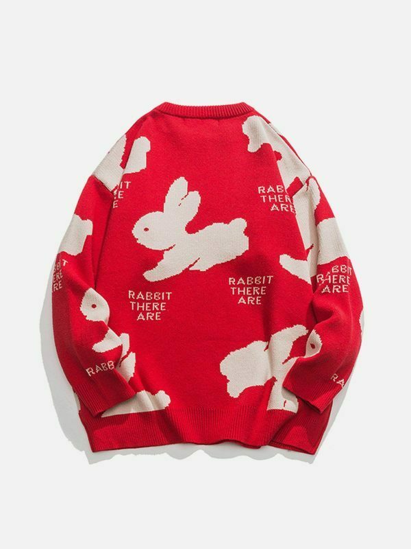 cute rabbit sweater quirky & youthful streetwear 7576