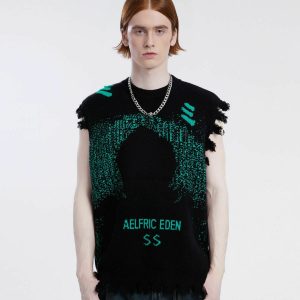 cyberpunk sweater vest dynamic dot matrix design 6426