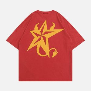 demon star print t shirt youthful & bold streetwear icon 3665